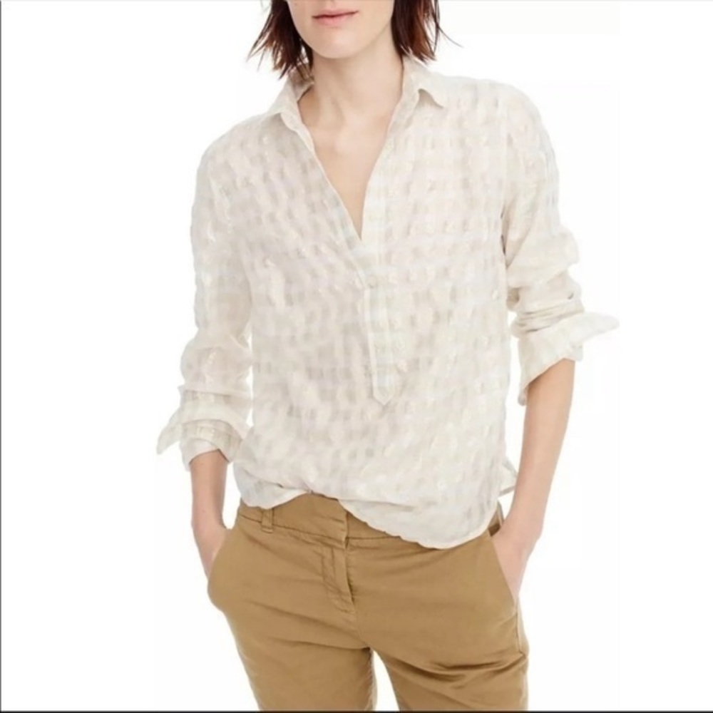 J. Crew Metallic Plaid Button-Down Top Lightweight for Spring & Summer - Size 2